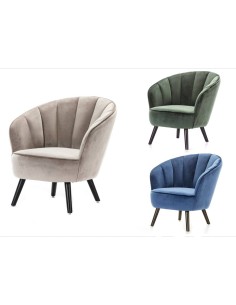 Poltrona de veludo CONCHA com pernas de madeira preta. 2