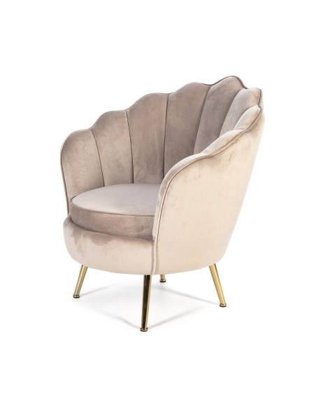 Poltrona de veludo OSTRA com pernas de metal dourado.