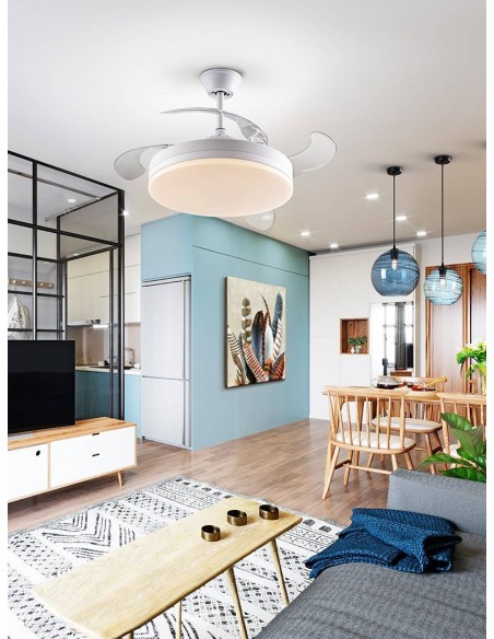 VENTILADOR DE TETO SCHULLER VENTO 50/100 cm. Lâminas retráteis, branco.