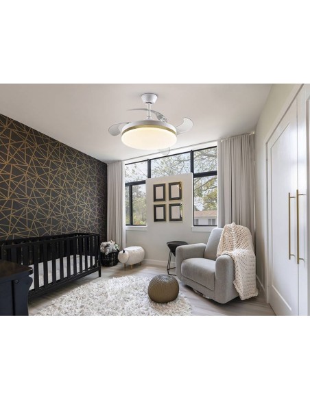 VENTILADOR DE TETO SCHULLER VENTO 50/100 cm. Lâminas retráteis, branco e ouro.