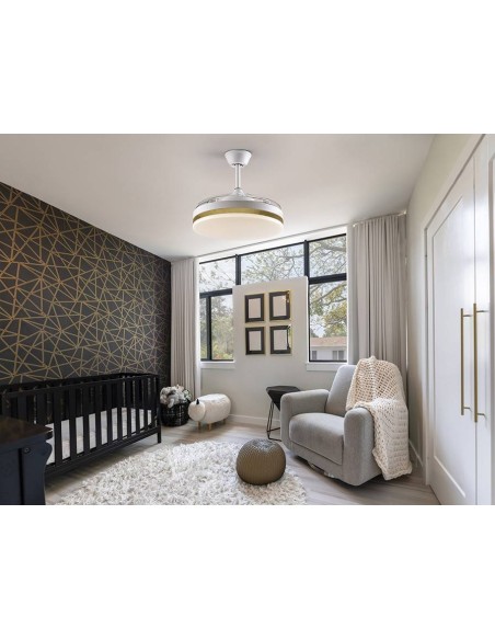 SCHULLER VENTILADOR de techo VENTO 50/100 cm. aspas escamoteables, blanco y oro.