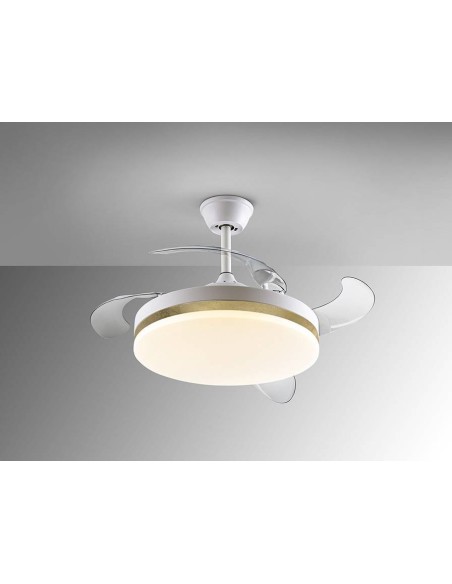 SCHULLER VENTILADOR de techo VENTO 50/100 cm. aspas escamoteables, blanco y oro.
