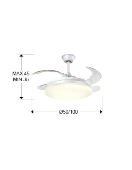 SCHULLER VENTILADOR de techo VENTO 50/100 cm. aspas escamoteables, blanco y oro.