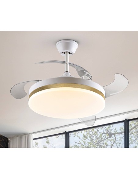 SCHULLER VENTILADOR de techo VENTO 50/100 cm. aspas escamoteables, blanco y oro.