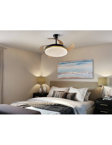 VENTILADOR DE TETO SCHULLER VENTO 50/100 cm. Lâminas retráteis. Negro e Ouro.