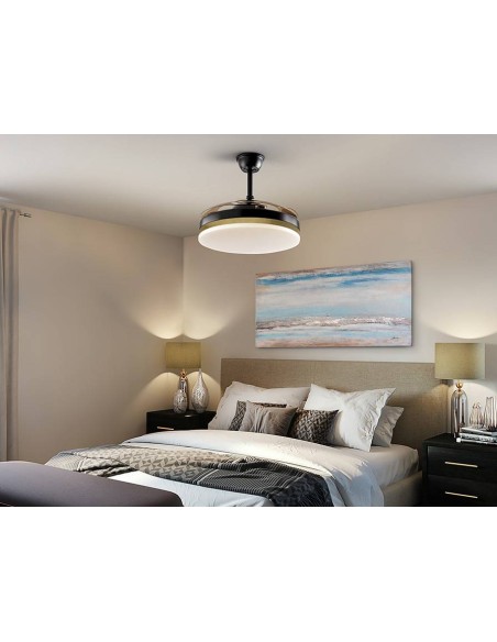 SCHULLER VENTILADOR techo VENTO 50/100 cm. Aspas escamoteables. Negro y oro.