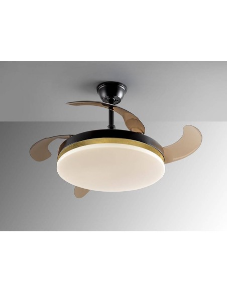 SCHULLER VENTILADOR techo VENTO 50/100 cm. Aspas escamoteables. Negro y oro.