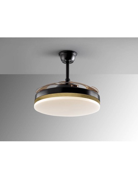 SCHULLER VENTILADOR techo VENTO 50/100 cm. Aspas escamoteables. Negro y oro.