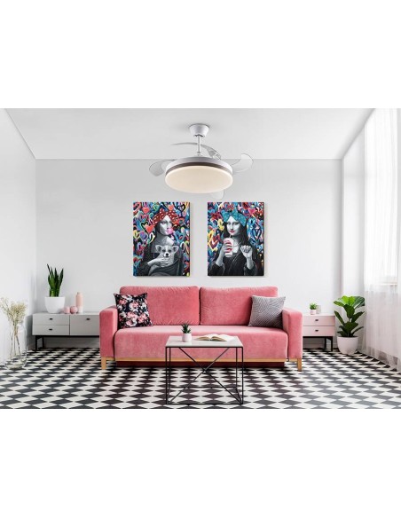 SCHULLER VENTILADOR de techo VENTO 50/100 cm. Aspas escamoteables. Blanco y Bronce.