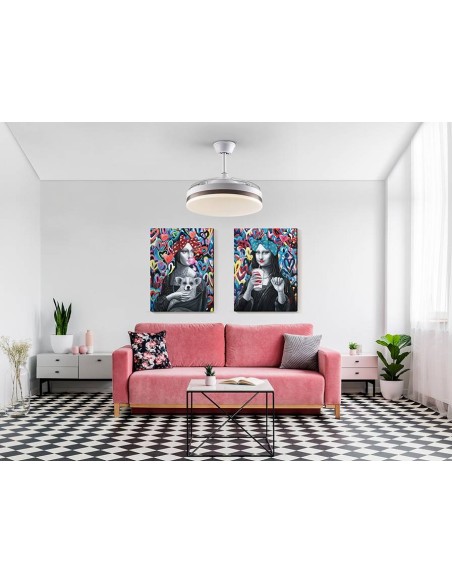 SCHULLER VENTILADOR de techo VENTO 50/100 cm. Aspas escamoteables. Blanco y Bronce.