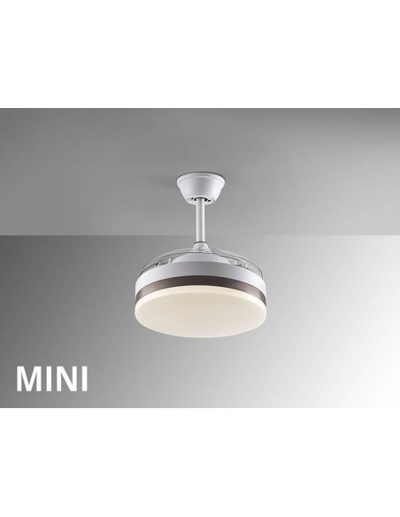 VENTILADOR MINI DE TETO SCHULLER VENTO 40/90 cm. Lâminas retráteis. Branco e Bronce.