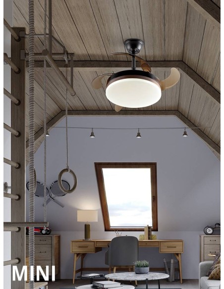 VENTILADOR MINI DE TETO SCHULLER VENTO 40 / 90 cm. lâminas retráteis. Preto e Bronce.