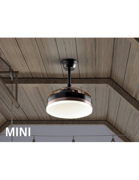 VENTILADOR MINI DE TETO SCHULLER VENTO 40 / 90 cm. lâminas retráteis. Preto e Bronce.