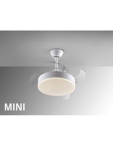 SCHULLER VENTILADOR MINI de techo VENTO 40/90 cm. Aspas escamoteables. Blanco.