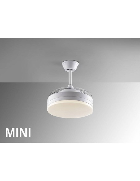 VENTILADOR MINI DE TETO SCHULLER VENTO 40/90 cm. Lâminas retráteis. Branco.