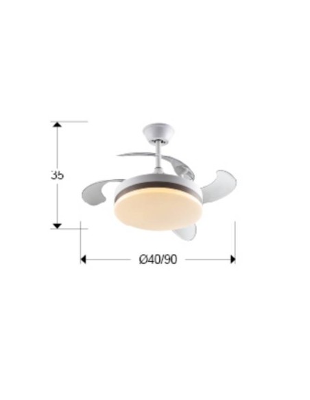 VENTILADOR MINI DE TETO SCHULLER VENTO 40/90 cm. Lâminas retráteis. Branco.