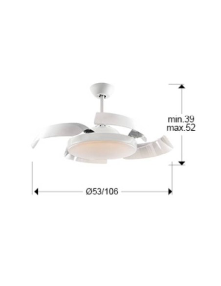 VENTILADOR DE TETO SCHULLER ENZO 53/106 cm. lâminas retráteis. Branco.