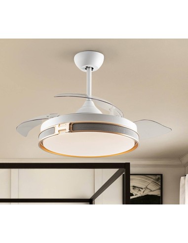 SCHULLER VENTILADOR DE TECHO HERÓN 107. Aspas retractiles. BLANCO, GRIS Y DORADO