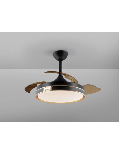 SCHULLER VENTILADOR DE TECHO HERÓN 107. Aspas retractiles. NEGRO y DORADO