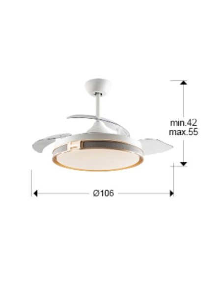 VENTILADOR DE TETO SCHULLER HERON 107. Lâminas retráteis. PRETO E DOURADO