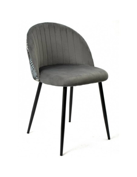 Silla JUNGLE, metal, tapizado velvet gris con trasera floral a juego