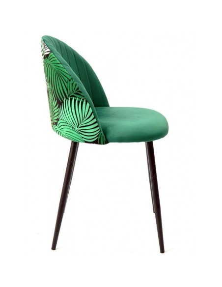 Silla JUNGLE, metal, tapizado velvet verde con trasera floral a juego