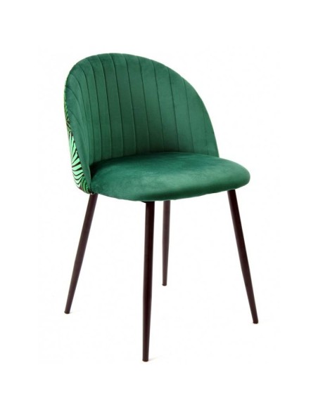 Silla JUNGLE, metal, tapizado velvet verde con trasera floral a juego
