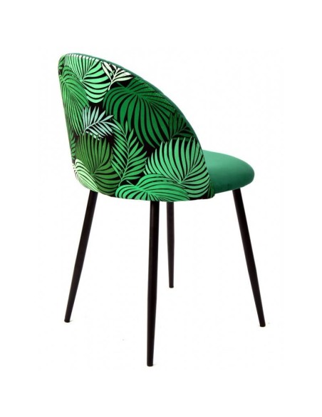 Silla JUNGLE, metal, tapizado velvet verde con trasera floral a juego