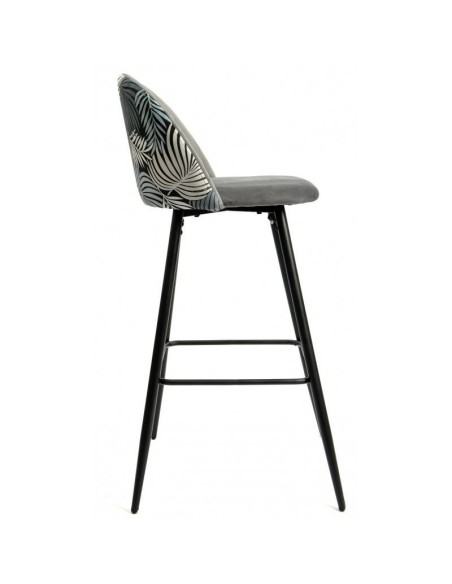 Taburete JUNGLE 75, metal, tapizado velvet gris con trasera floral a juego