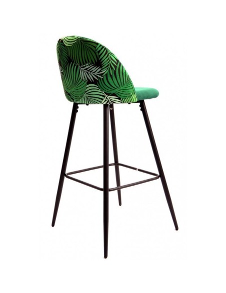 Taburete JUNGLE 75, metal, tapizado velvet verde con trasera floral a juego