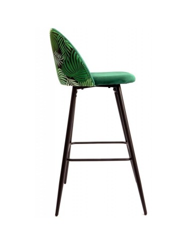 Banqueta JUNGLE 75, metal, estofamento em veludo verde com fundo floral combinando