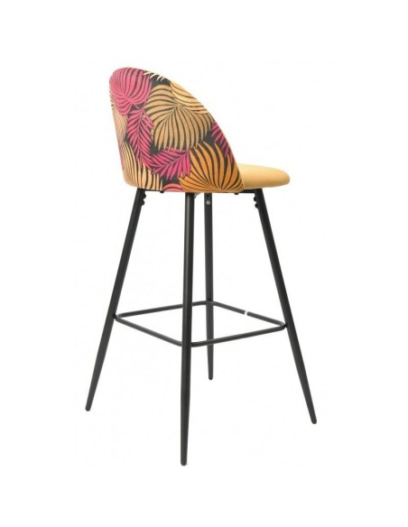 Banqueta JUNGLE 75, metal, estofamento em veludo amarelo com fundo floral combinando