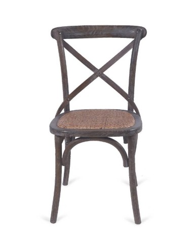 SILLA COMEDOR VINTAGE CROSS, MADERA DE OLMO en GRIS ENVEJECIDO