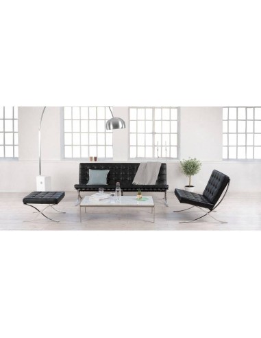 Otomano Barna couro preto