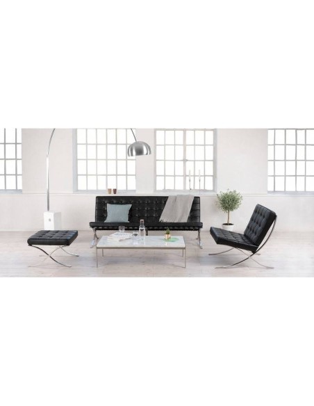 Otomano Barna couro preto