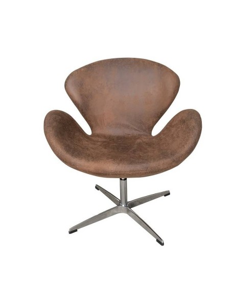 Sillón giratorio Cisne en cuero sintético marrón vintage