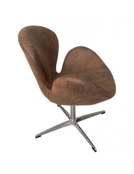 Sillón giratorio Cisne en cuero sintético marrón vintage