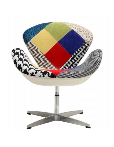 Sillón giratorio Cisne tapizado en tejido patchwork 24