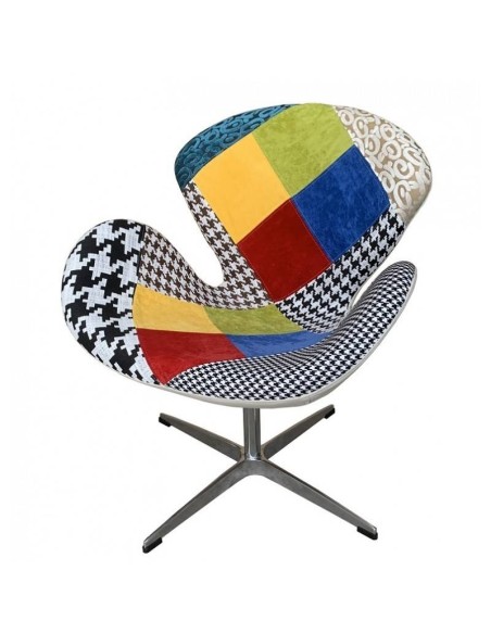 Poltrona giratória Cisne estofada em tecido patchwork 24