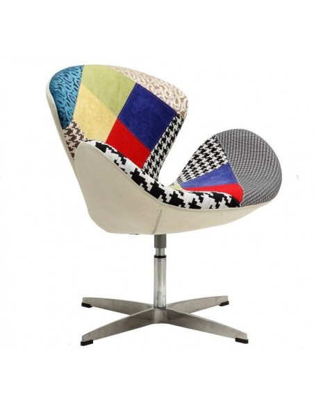 Sillón giratorio Cisne tapizado en tejido patchwork 24