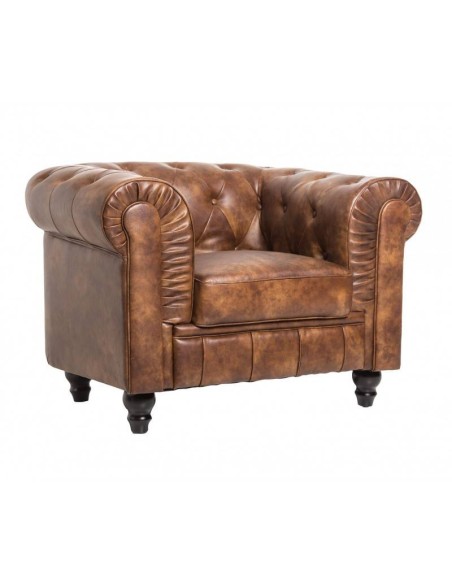 Sillón CHESTER, similpiel cuero viejo marrón