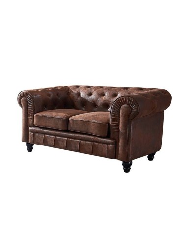 Sofá CHESTER, 2 lugares, couro sintético marrom...