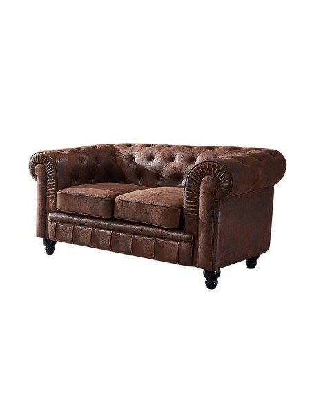 Sofá CHESTER, 2 lugares, couro sintético marrom vintage