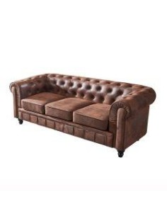 Sofá CHESTER, 3 lugares, couro sintético marrom vintage 2