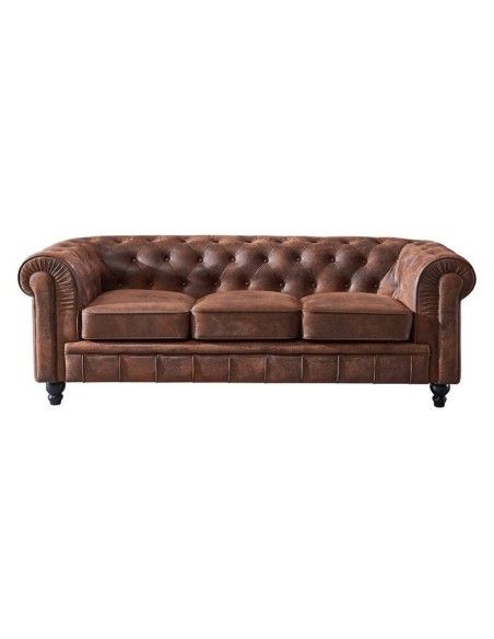 Sofá CHESTER, 3 plazas, similpiel marrón vintage