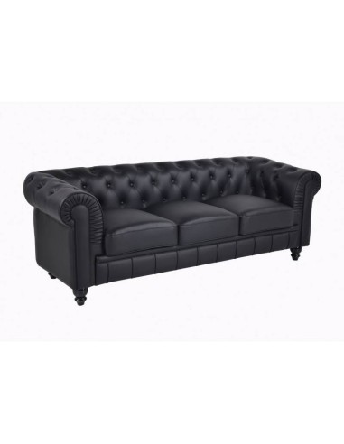Sofá CHESTER, 3 lugares, pele sintética preta