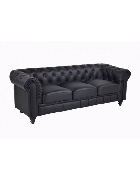 Sofá CHESTER, 3 plazas, similpiel negra