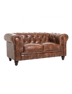 Sofá CHESTER, 2 plazas, similpiel cuero viejo marrón