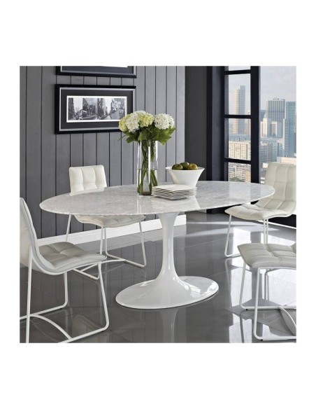 Mesa comedor oval TUL 180x108 mármol blanco, fibra de vidrio