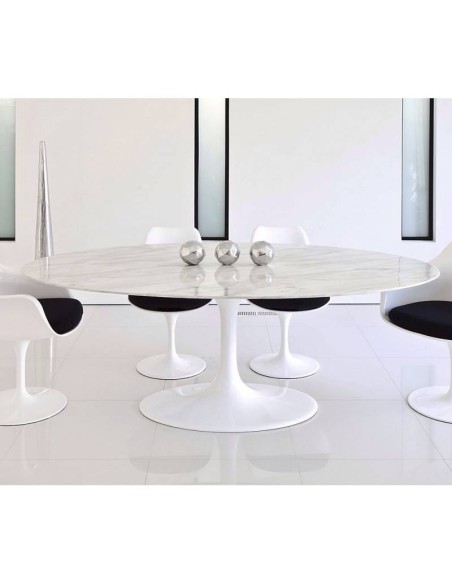 Mesa comedor oval TUL 180x108 mármol blanco, fibra de vidrio